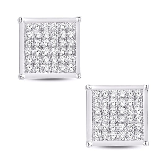 10 Karat White Gold 0.05 Carat Diamonds Square Earrings-0124101-WG
