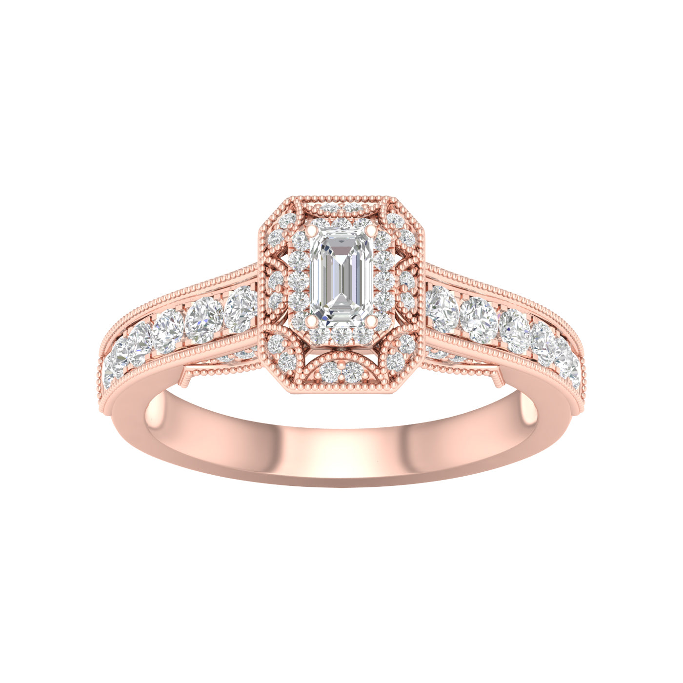 14 Karat Rose Gold 0.75 Carat Diamonds (0.25 CTR) Radiant Bridal Ring-0227931-RG