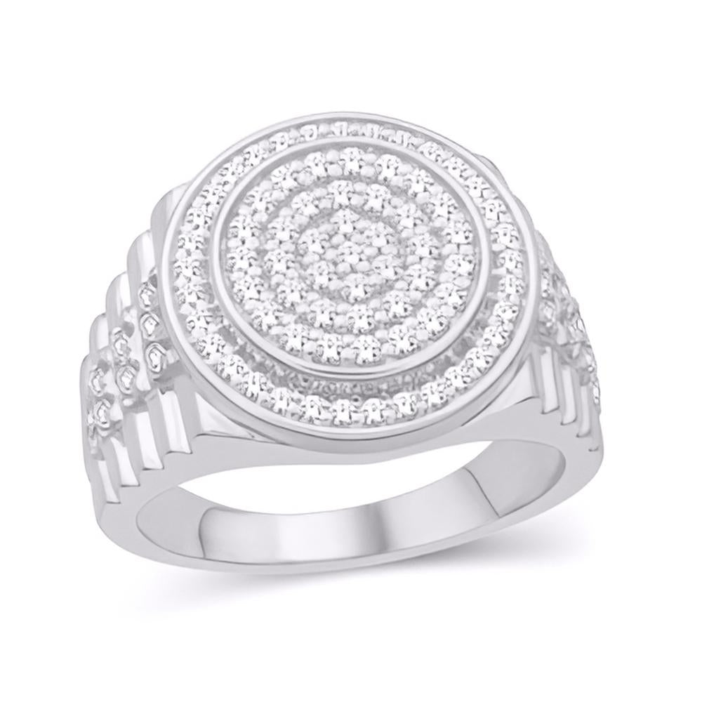 14 Karat White Gold 1.00 Carat Diamonds Round Men's Ring-0325380-WG