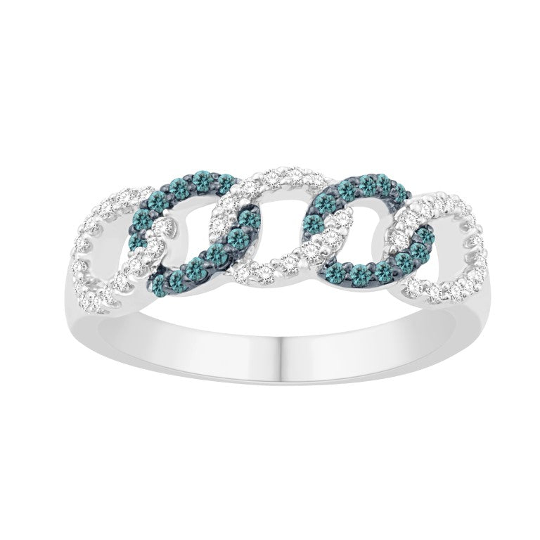 14 Karat White Gold 0.34 Carat Diamonds (0.10 Blue) Cuban Link Ladies Band-0732144-WG