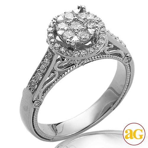 14KW 0.70CTW DIAMOND V-PRONG CLUSTER RING WITH