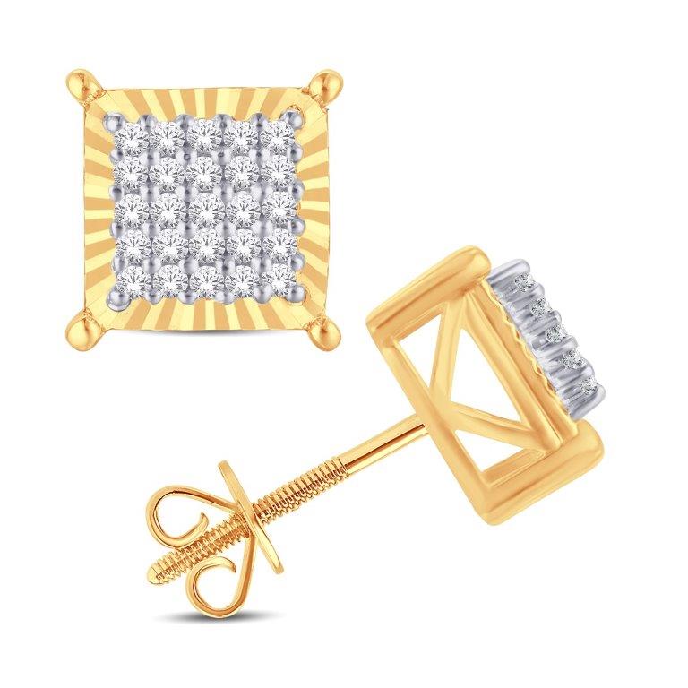 10 Karat Yellow Gold 0.20 Carat Diamonds Square Earrings-0125735-YG