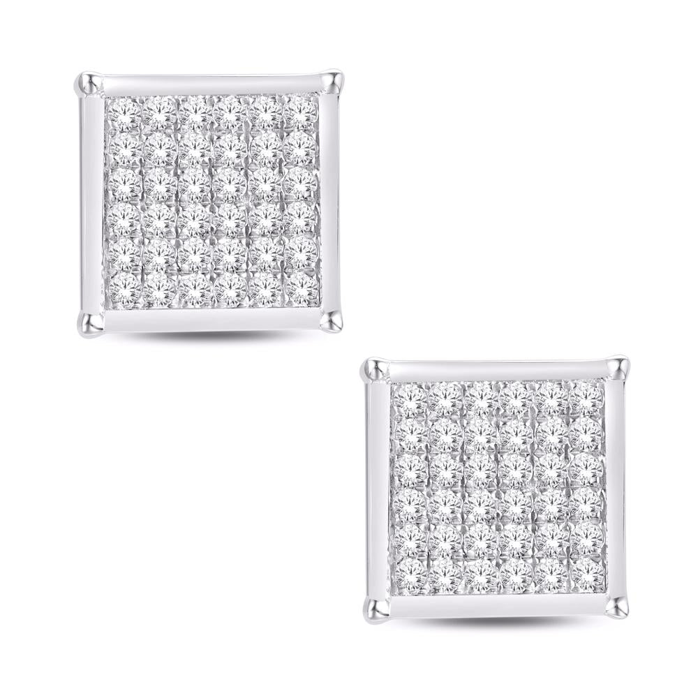 10 Karat White Gold 0.05 Carat Diamonds Square Earrings-0124101-WG