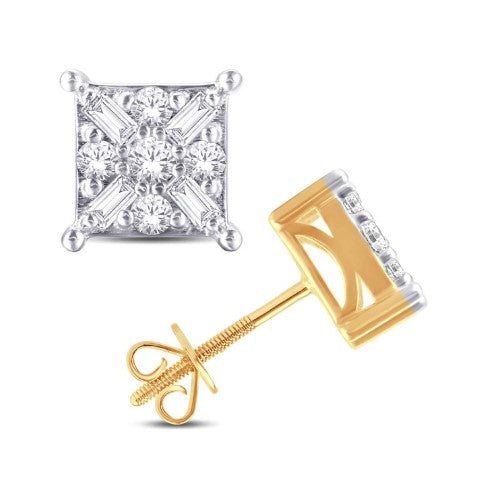 10 Karat All Yellow Gold 0.50 Carat Diamonds Square Earrings-0126857-ALY