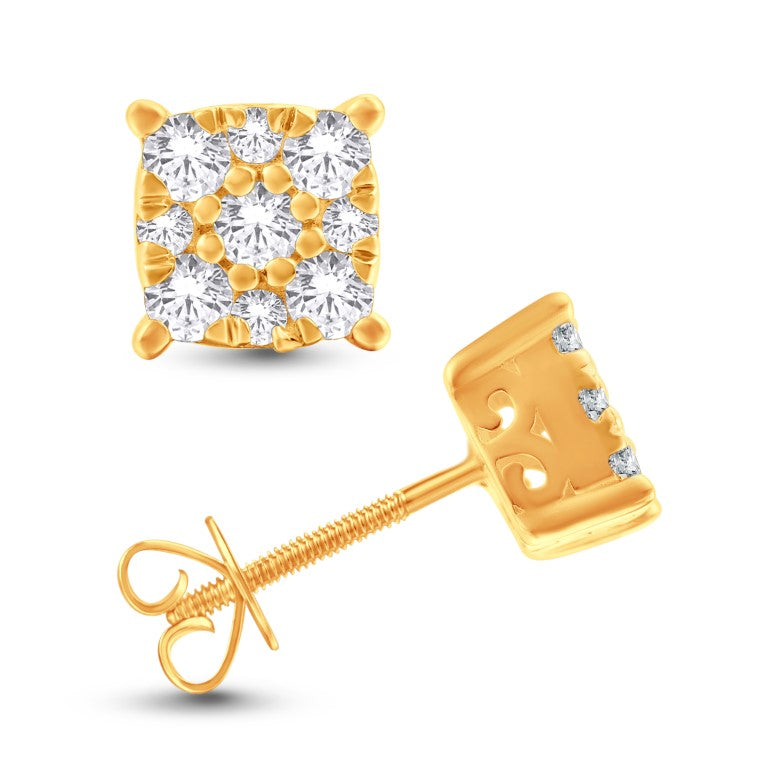 10 Karat All Yellow Gold 0.47 Carat Diamonds Cushion Earrings-0128032-ALY