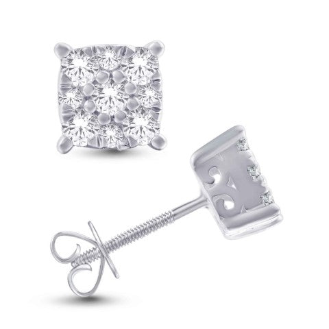 14 Karat White Gold 0.47 Carat Diamonds Cushion Earrings-0128093-WG