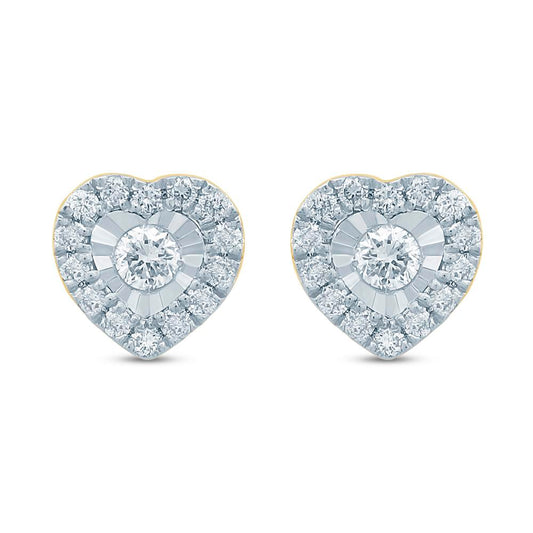 10 Karat Yellow Gold 0.25 Carat Diamonds Heart Earrings-0129130-YG