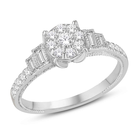 14 Karat White Gold 0.46 Carat Diamonds Round Ladies Ring-0225407-WG