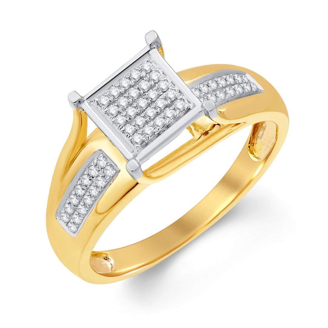 10 Karat Yellow Gold 0.15 Carat Diamonds Square Ladies Ring-0225521-YG
