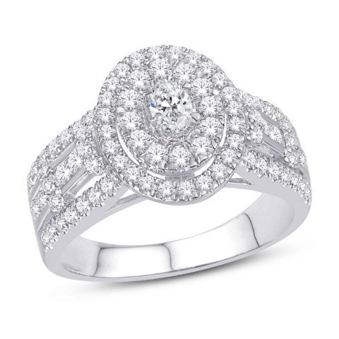 14 Karat White Gold 1.01 Carat Diamonds (0.07 Center Carat Diamonds) Oval Double Halo Cluster Ladies Ring-0225532-WG