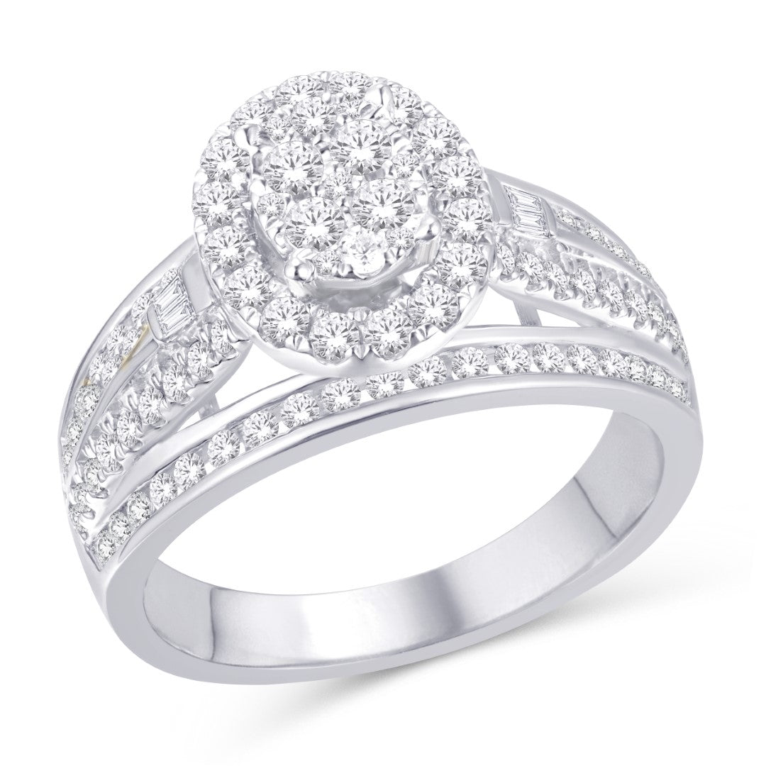 14 Karat White Gold 0.99 Carat Diamonds Oval Halo Cluster Ladies Ring-0226485-WG