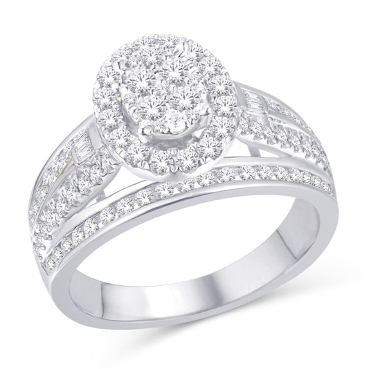 14 Karat White Gold 0.99 Carat Diamonds Oval Halo Cluster Ladies Ring-0226485-WG