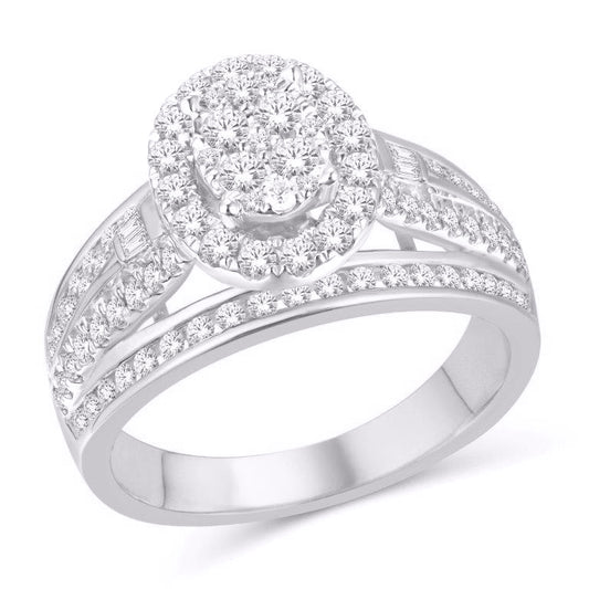 14 Karat White Gold 3.00 Carat Diamonds Oval Halo Ladies Ring-0226534-WG
