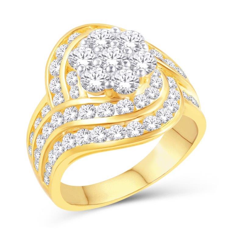 10 Karat All Yellow Gold 2.94 Carat Diamonds Swirl Shank Flower Ladies Ring-0226922-ALY