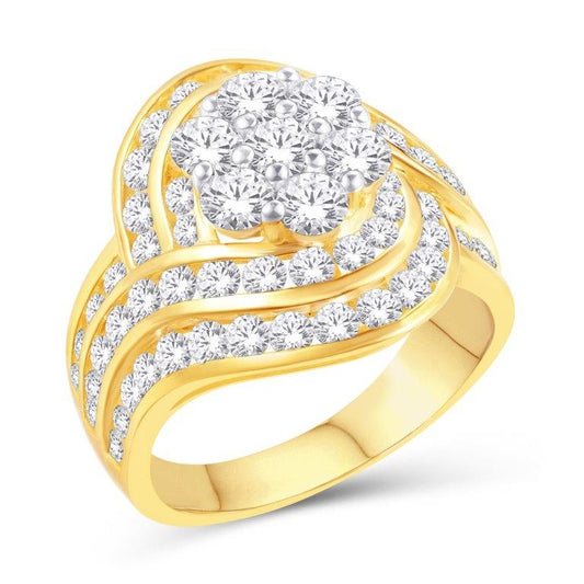 10 Karat All Yellow Gold 2.94 Carat Diamonds Swirl Shank Flower Ladies Ring-0226922-ALY