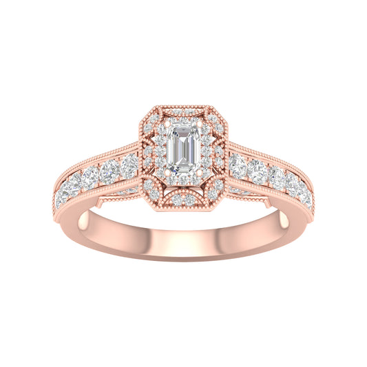 14 Karat Rose Gold 0.75 Carat Diamonds (0.25 CTR) Radiant Bridal Ring-0227931-RG