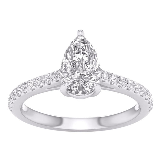 14 Karat White Gold 1.25 Carat Diamonds(1.00 CTR) Lab Grown Diamond Pear Ladies Ring-0227993-WG