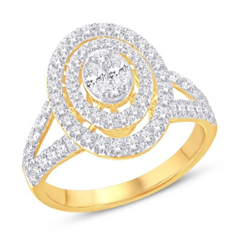 14 Karat Yellow Gold 1.00 Carat Diamonds Oval Triple Halo Ladies Ring-0228037-YG