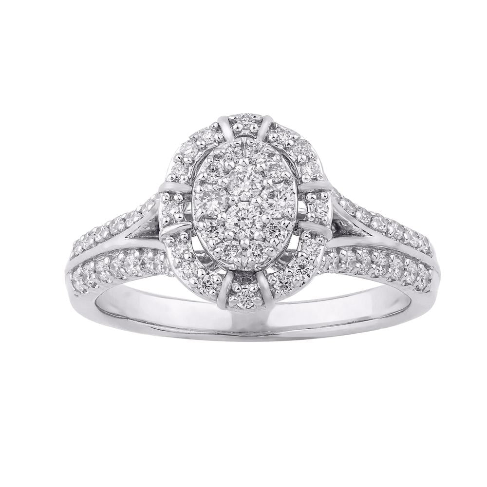 10 Karat White Gold 0.50 Carat Diamonds Oval Ladies Ring-0229981-WG