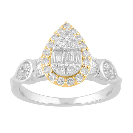 14 Karat Two-tone (White and Yellow) Gold 0.75 Carat Diamonds Pear Ladies Ring-0229983-WY
