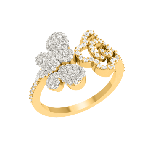 14 Karat Two-Tone 0.65 Carat Diamonds Flower and Butterfly Ladies Ring-0230002-TT