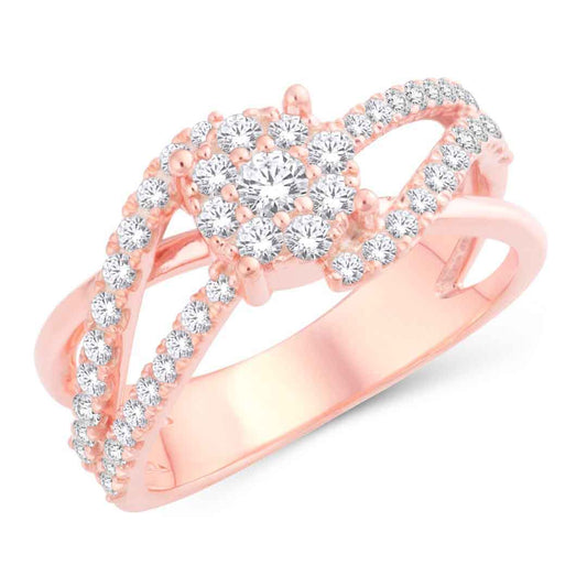 14 Karat All Rose Gold 0.75 Carat Diamonds Intertwined Designer Ladies Ring-0232168-ALR