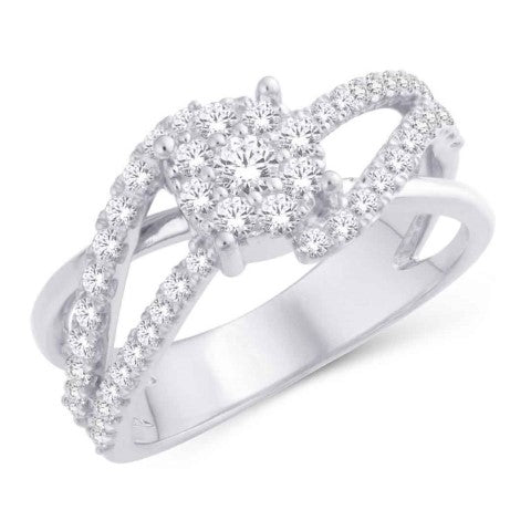 14 Karat White Gold 0.75 Carat Diamonds Intertwined Designer Ladies Ring-0232168-WG