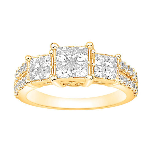 14 Karat Yellow Gold 1.51 Carat Diamonds Princess Cut Diamond Ladies Ring-0232248-YG
