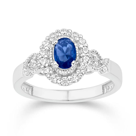 14 Karat White Gold 0.90 Carat Diamonds Oval Sapphire Color Stone Ladies Ring-0232308-WG