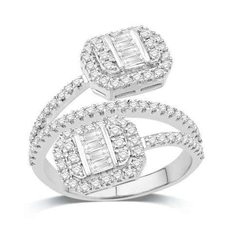 14 Karat White Gold 0.87 Carat Diamonds Bypass Cushion Ladies Ring-0232374-WG