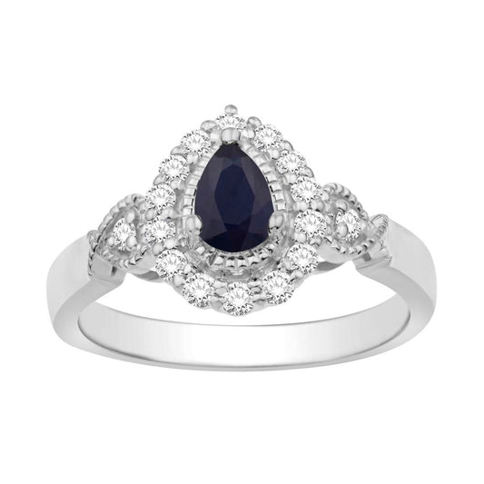 14 Karat White Gold 0.79 Carat Diamonds (0.47 Carat Diamonds Sapphire) Pear Ladies Ring-0232478-WG