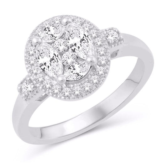 14 Karat White Gold 0.75 Carat Diamonds Round Halo Ladies Ring-0232937-WG