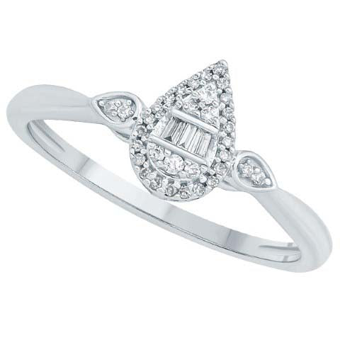 14 Karat White Gold 0.10 Carat Diamonds Pear Ladies Ring-0242347-WG