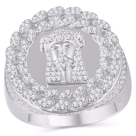 10 Karat White Gold 0.87 Carat Diamonds Jesus Men's Ring-0325646-WG