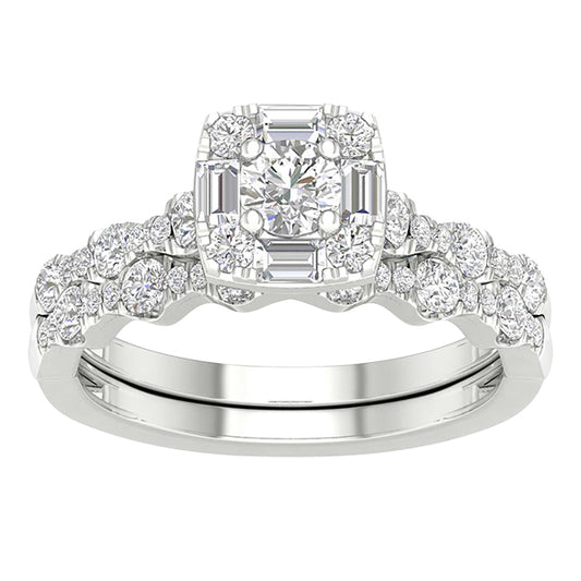 14 Karat White Gold 1.00 Carat Diamonds (0.25 CTR) Square Bridal Ring-0527920-WG