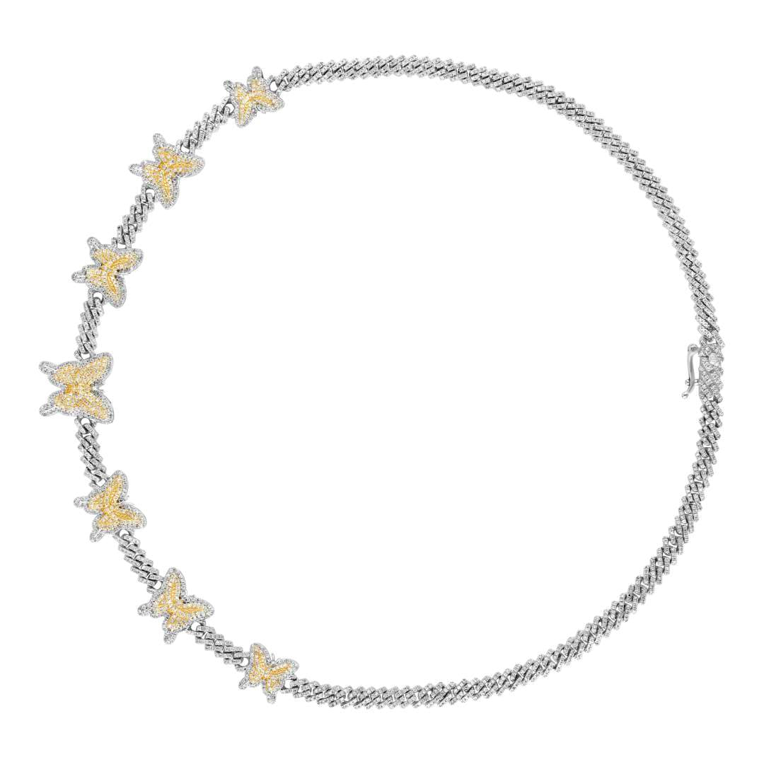 10 Karat Two-Tone (White and Yellow) Gold 3.91 Carat Diamonds Butterfly Necklace-1460002-WY