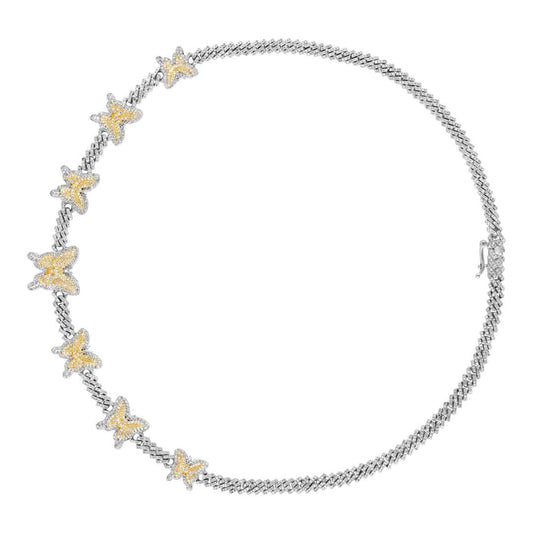 10 Karat Two-Tone (White and Yellow) Gold 3.91 Carat Diamonds Butterfly Necklace-1460002-WY