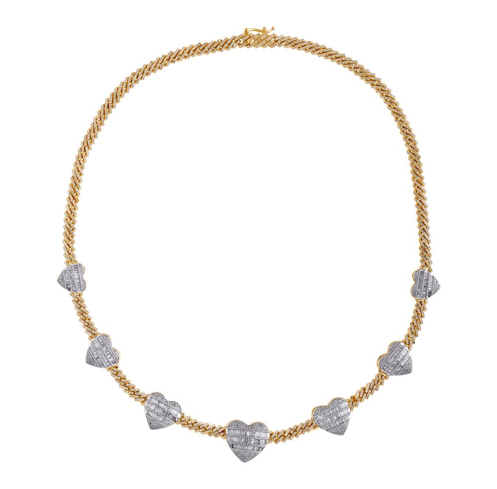 10 Karat Yellow Gold 4.90 Carat Diamonds Cuban Link Heart Necklace-1460003-YG