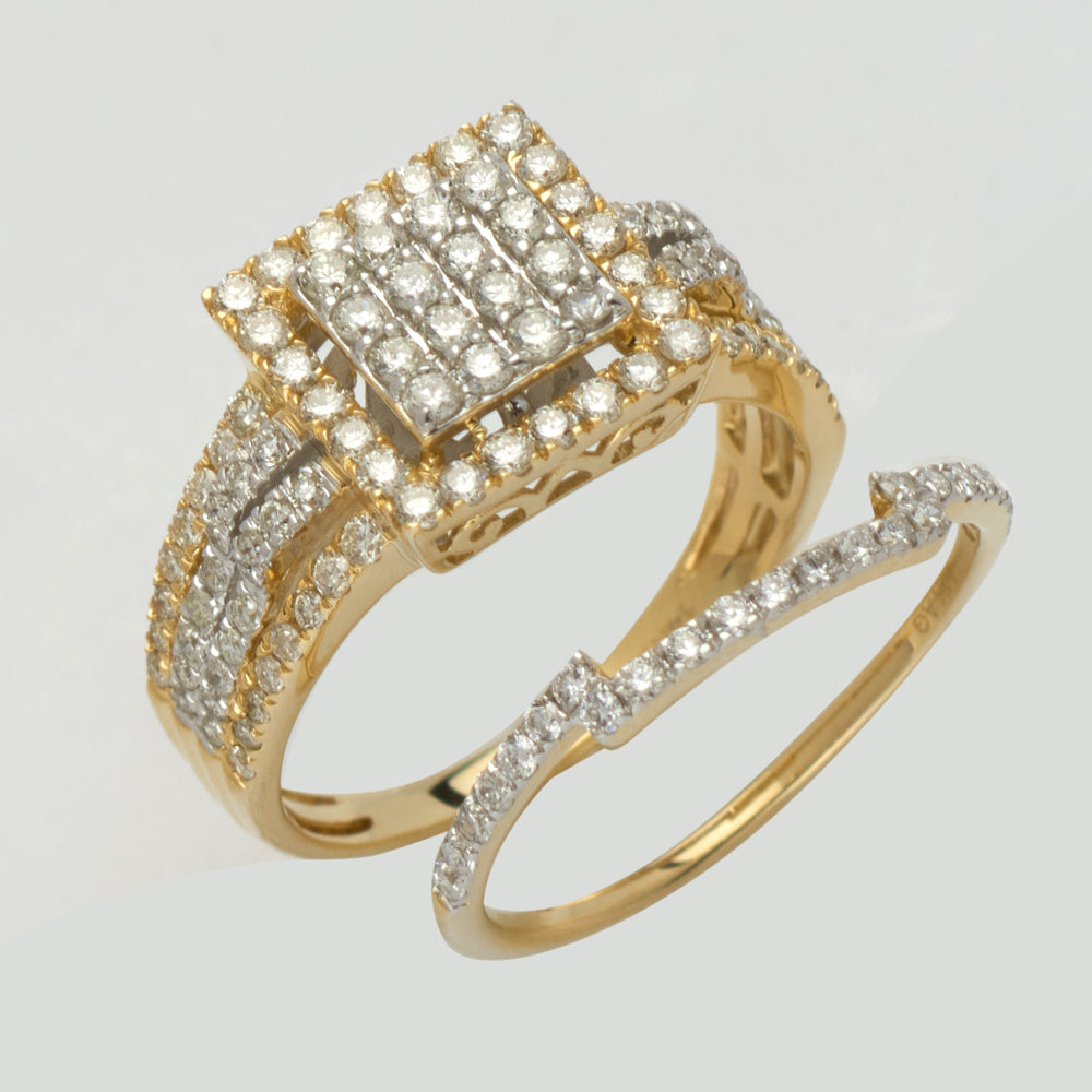 14KY 1.25CTW DIAMOND SQUARE BRIDAL SET