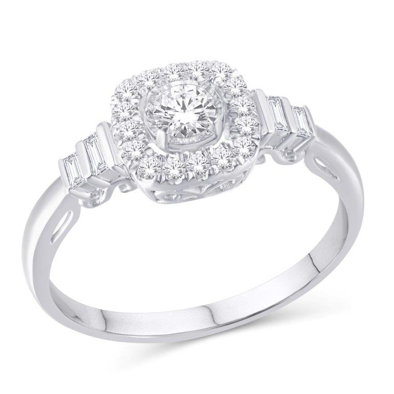 14 Karat White Gold 0.36 Carat Diamonds (0.15 CTR) Cushion Ladies Ring-0226379-WG