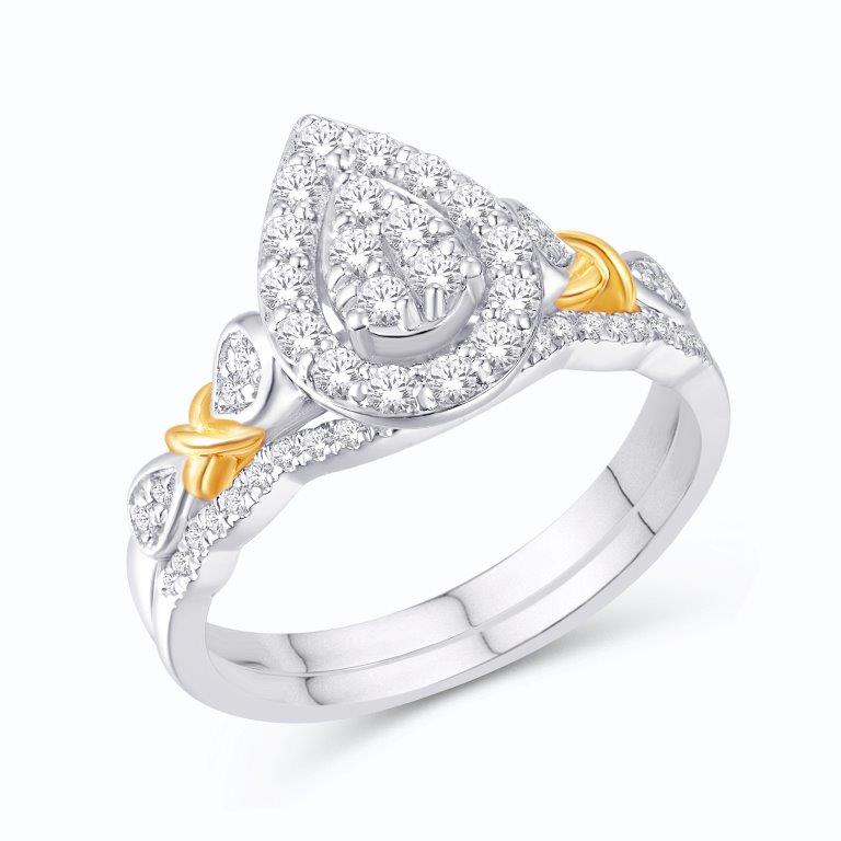 10 Karat Two-tone (White and Yellow) Gold 0.47 Carat Diamonds Pear Bridal Ring-0525870-WY