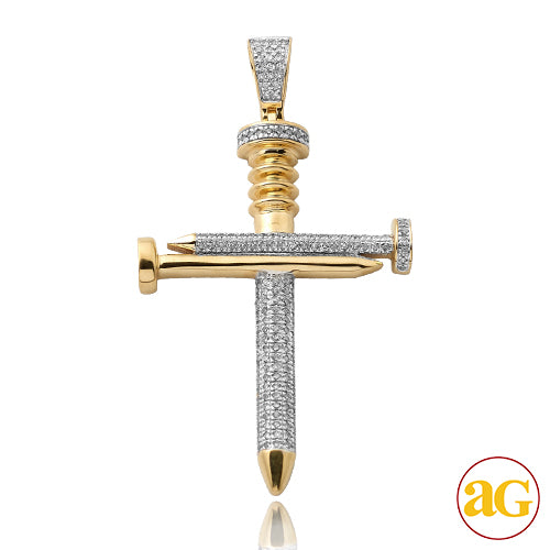 10KY 0.45CTW DIAMOND NAILS CROSS PENDANT