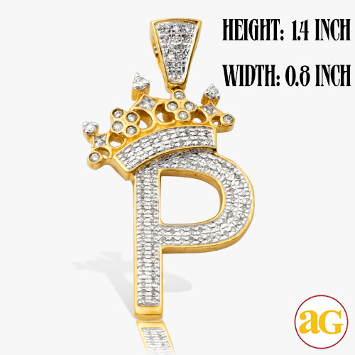 10KY 0.35CTW DIAMOND INITIAL WITH CROWN PENDANT -